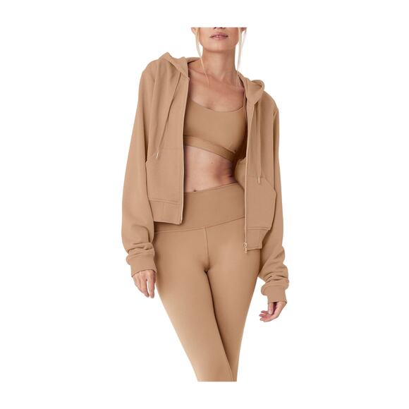Alo Yoga 'Routine' Tan Cropped Zip Hoodie Size S - Picture 1 of 4
